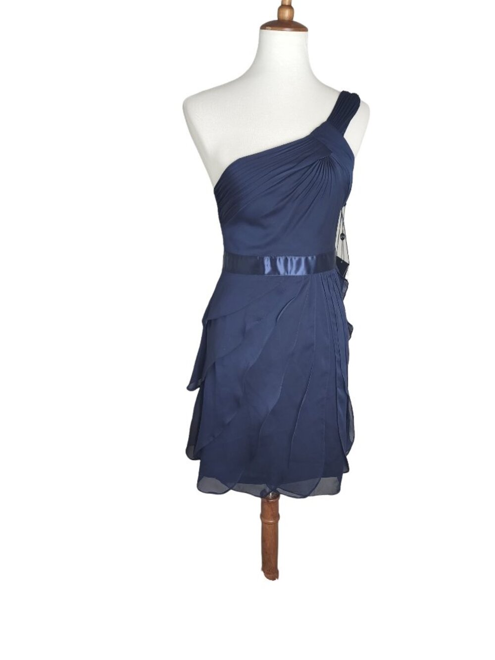 DressesAdrianna Papell Midnight Blue Draped Chiffon One Shoulder Dress Womens Sz